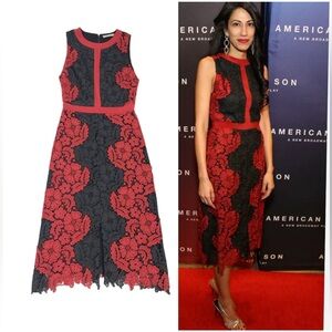Alice & Olivia Lace Floral Midi Dress red black Polyester Silk Combo